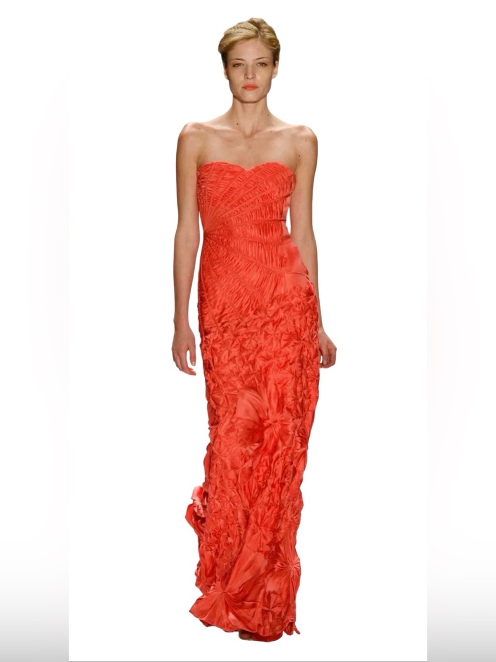 Carlos Miele FW 2005 Runway 100% Silk Strapless Coral Gown Size 38